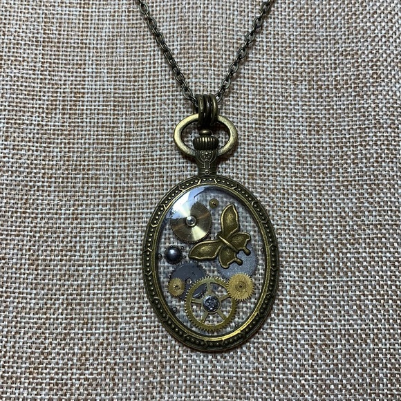 Steampunk Butterfly Gears 30” Necklace One of a kind Handmade unique - Picture 5 of 8